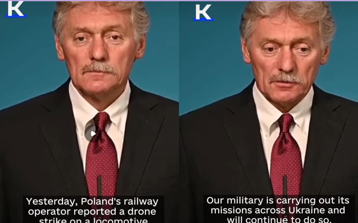 „Będziemy to kontynuować”. Pieskow komentuje oskarżenia, że to rosyjski dron uderzył w pociąg na polsko-ukraińskiej granicy Zdjęcie główne wpisu
