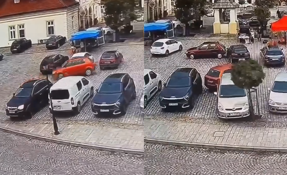 Jedno parkowanie, sześć rozbitych aut. 78-latka staranowała samochody na rynku. W sieci pojawiło się nagranie Zdjęcie główne wpisu