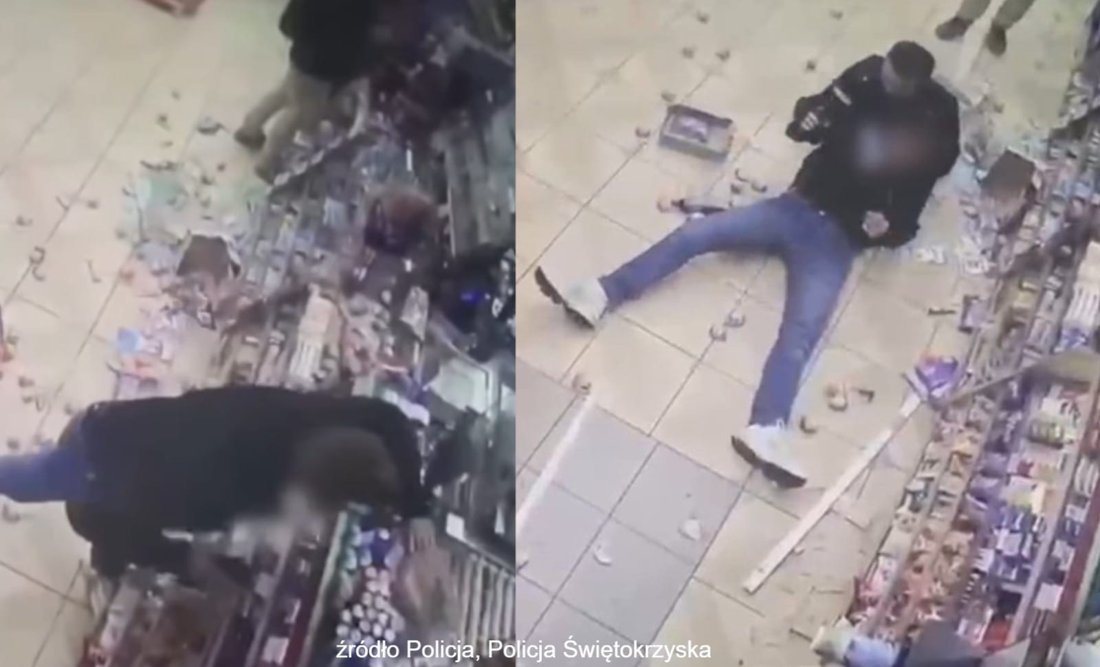 Najpierw skakał po samochodach, potem zaczął demolować sklep. Policja pokazała nagranie z zatrzymania 29-latka Zdjęcie główne wpisu