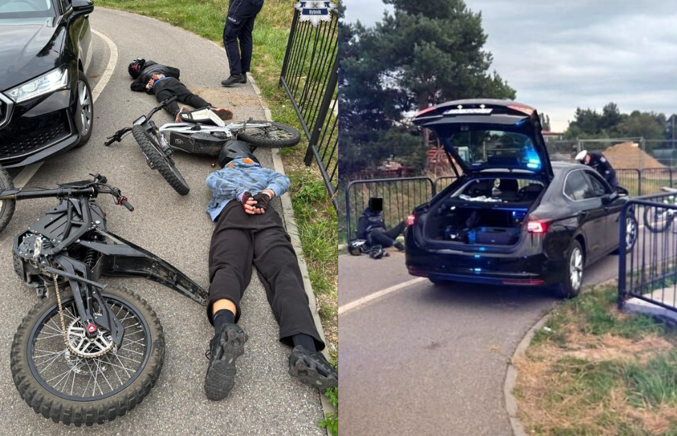 Ucieczka nastolatków na elektrycznych motocyklach przed policją skończyła się na glebie. Opublikowano nagranie Zdjęcie wpisu