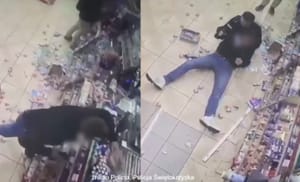 Najpierw skakał po samochodach, potem zaczął demolować sklep. Policja pokazała nagranie z zatrzymania 29-latka
