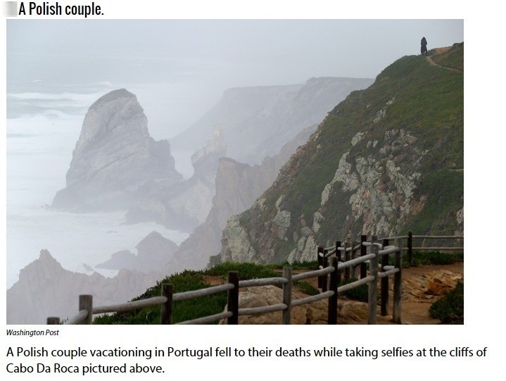 10 Polska para na Cabo Da Roca Polska para straciła życie robiąc sobie selfie nad urwiskiem nad Cabo da Roca. Kawałek skały, na której stali oderwał się i  razem z nim spadli w przepaść.