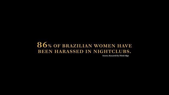 Reklama rozpoczyna się przedstawieniem statystyk z 2016 roku, dotyczących przypadków napastowania w brazylijskich klubach nocnych.