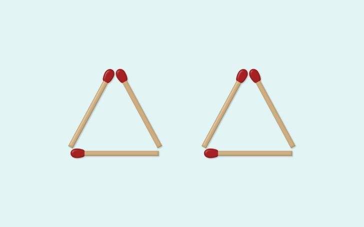 11. Przesuń jedną zapałkę tak, by uformować cztery trójkąty.