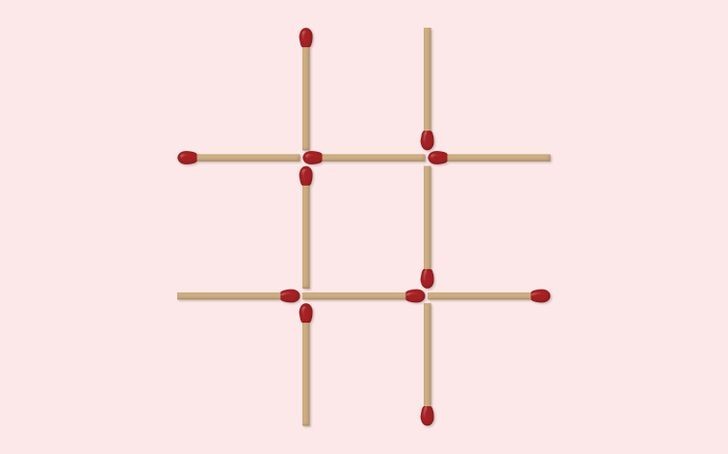 7. Przesuń trzy zapałki i uformuj trzy jednakowe kwadraty.