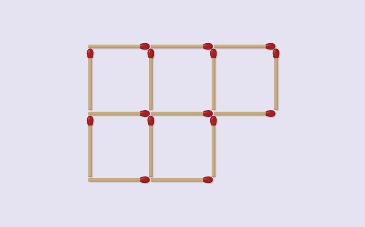 9. Usuń trzy zapałki tak, by pozostały trzy kwadraty.