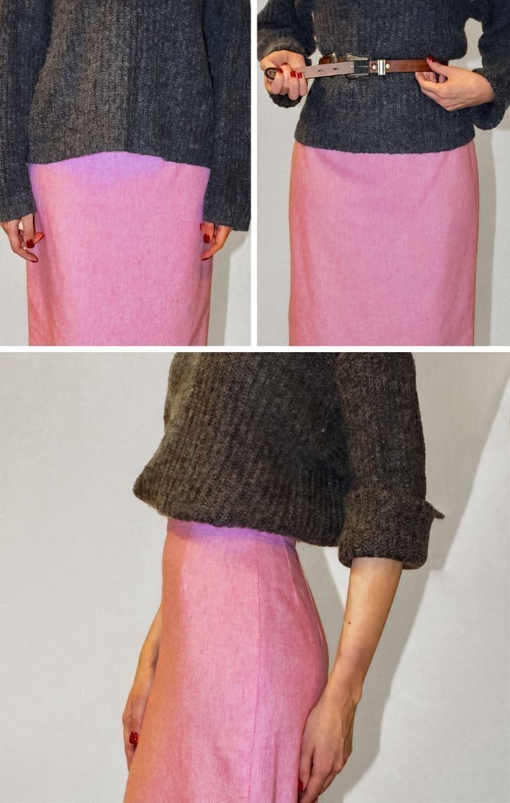 2. Volný svetr v kombinaci se sukní