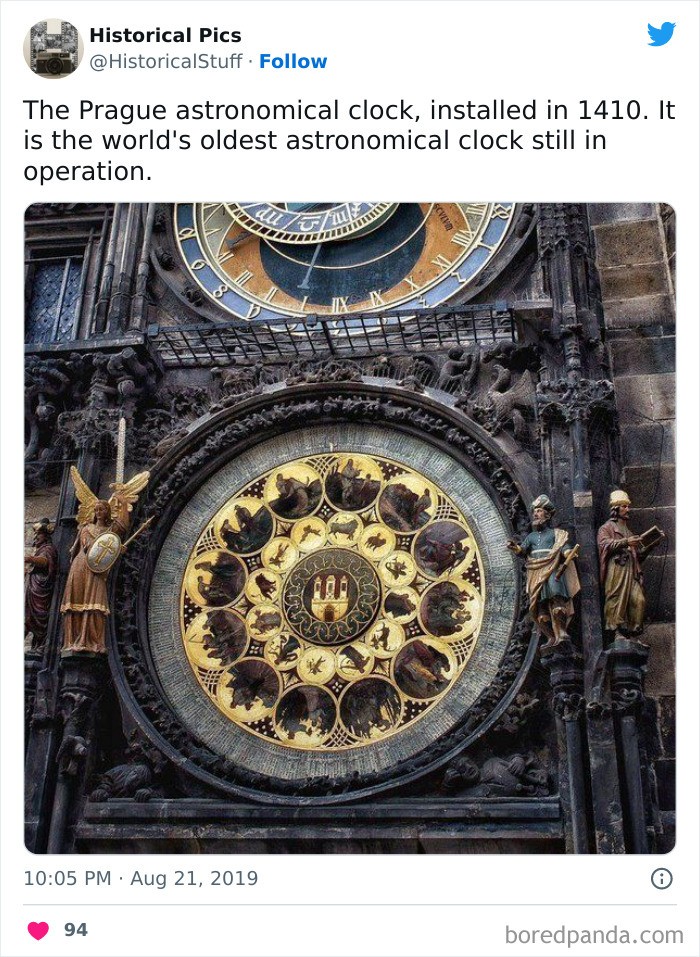 Zegar astronomiczny w Pradze, zamontowany w 1410 roku. To najstarszy funkcjonujący zegar astronomiczny na świecie.