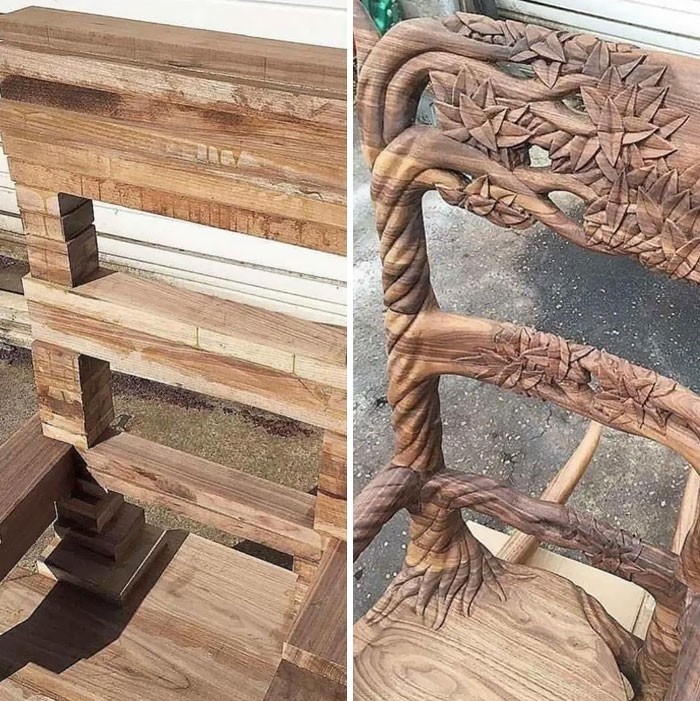 11. Drewniane krzesło - przed i po