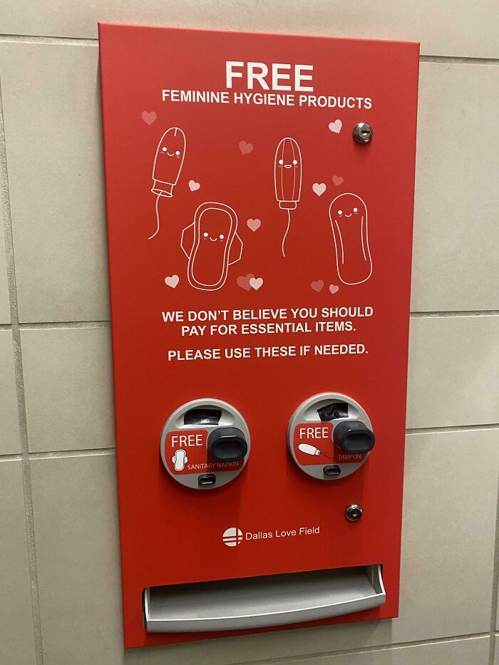 "Automat na lotnisku w Dallas oferujący darmowe produkty higieny intymnej dla kobiet"