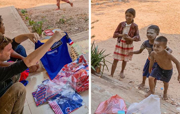 "Reakcja khmerskich dzieci po tym, jak zaczęliśmy rozdawać podarowane koszulki"