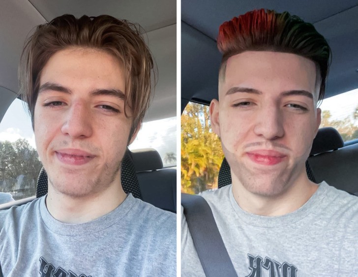 "Przed i po tym, jak mój stały fryzjer zapytał, czy chcę spróbować czegoś nowego."