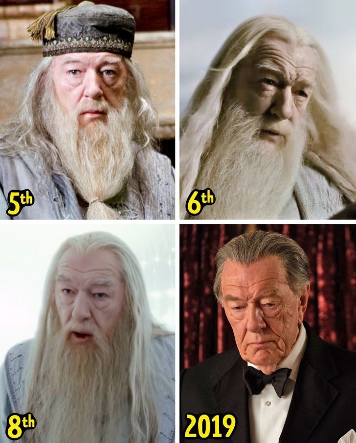 Aktorzy: Richard Harris, zmarł w wieku 72 lat. Michael Gambon, 81 lat