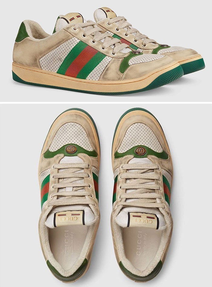 17. Buty z kolekcji Gucci, celowo wyglądające na zabrudzone