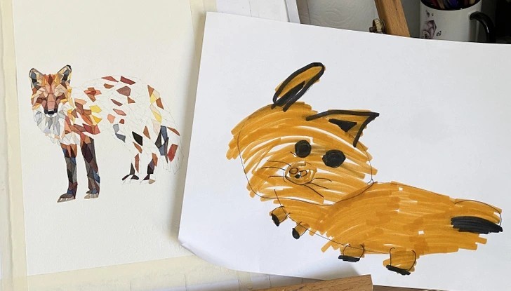 "Moja córka zobaczyła jak maluję lisa i postanowiła się przyłączyć."