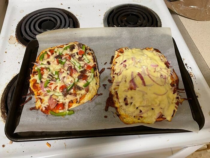 "Z lewej moja pizza. Z prawej jednokomórkowy organizm mojego męża"