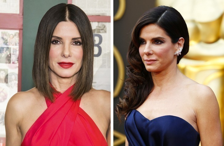 Sandra Bullock unosi ramiona aby podkreślić najlepsze cechy ciała.