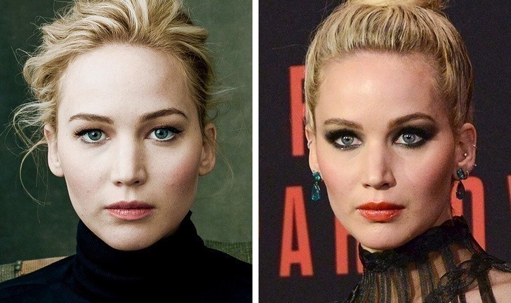 Jennifer Lawrence unosi brew i nie skupia wzroku.