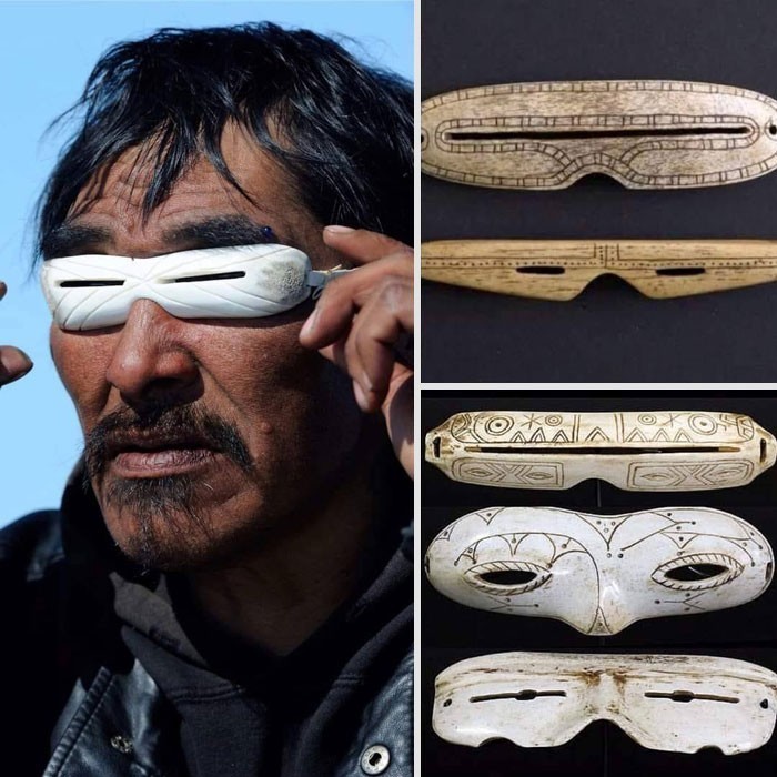 Mieszkańcy północnych regionów zmagający się ze śnieżnym klimatem tworzyli "okulary przeciwsłoneczne" z kości i rogów, by chronić swój wzrok.