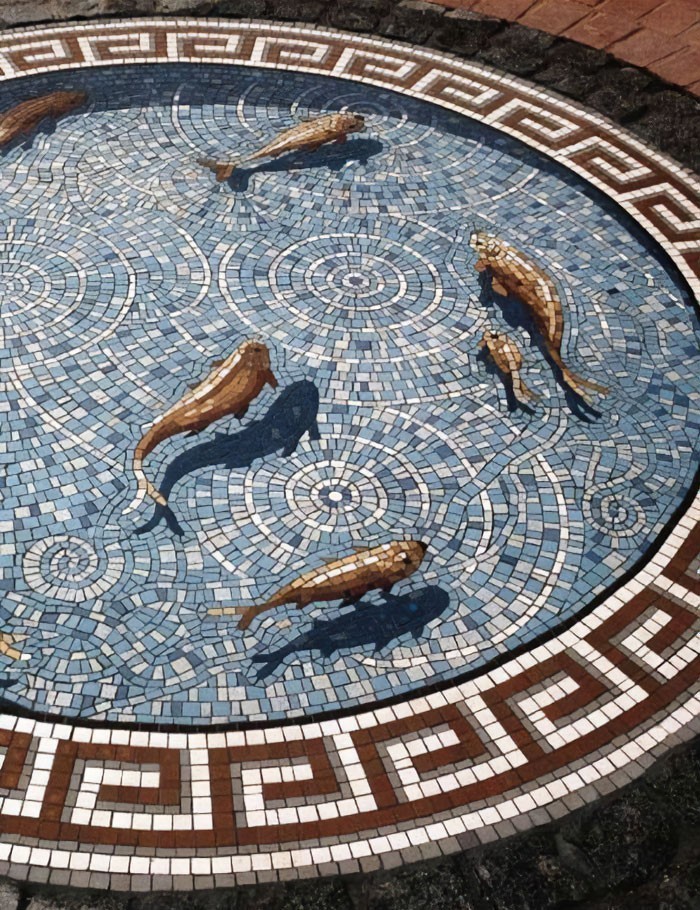 Mozaika autorstwa Gary'ego Drostle przedstawiająca staw