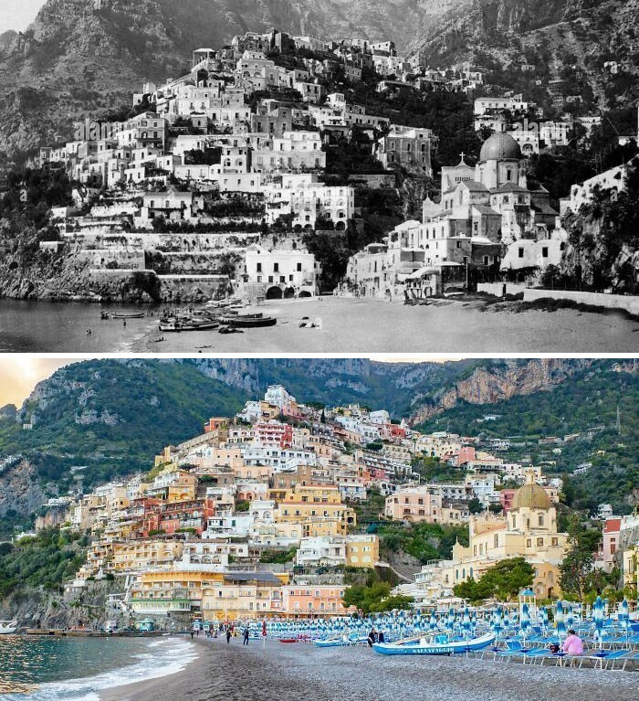 Positano, Włochy, 1920 vs 2022