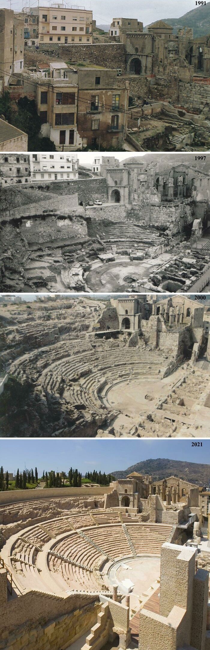 Rzymski teatr w Kartagenie (region Murcja, Hiszpania) 1991 vs 2021