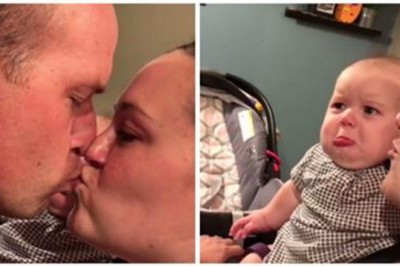 Gdy tata całuje mamę ten maluszek robi coś niezwykłego! Tak słodkiej zazdrości jeszcze nie widziałam!