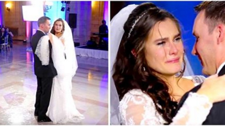 Panna młoda wścieka się, że DJ psuje jej pierwszy taniec! Wtedy spogląda na scenę i zaczyna płakać!
