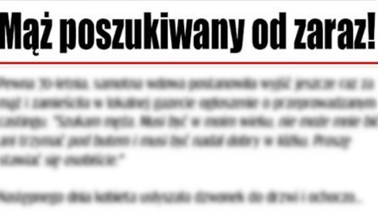 Starsza samotna wdowa poszukiwała kandydata na męża! Miała dość szczególne wymagania!