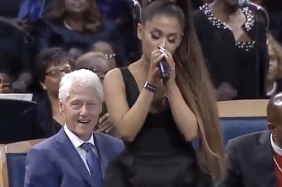 Bill Clinton i jego bezcenna mina na widok Ariany Grande podczas pogrzebu Arethy Franklin