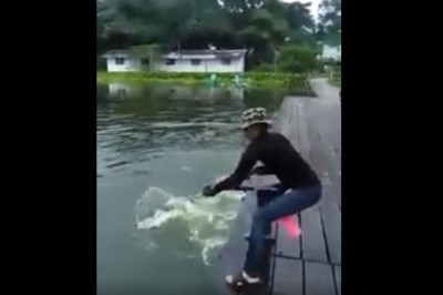 Myślisz, że złapałeś kiedyś dużą rybę? To zobacz co ciągnął ten wędkarz w klapkach