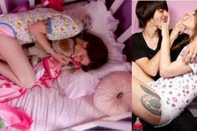 Ma 21 lat, a ubiera się jak niemowlak i śpi w  łóżeczku. Jej starszy chłopak jest jej opiekunem 