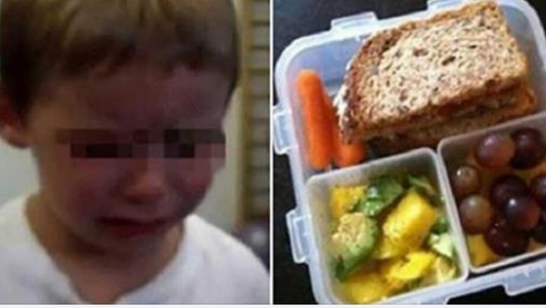4-latek popłakał się bo nauczyciel wyrzucił jego śniadanie. Stwierdził, że nie ma prawa jeść tego w szkole