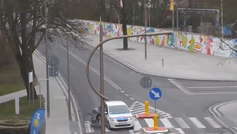 Miejski monitoring nagrał potrącenie rowerzysty na pasach w Goleniowie