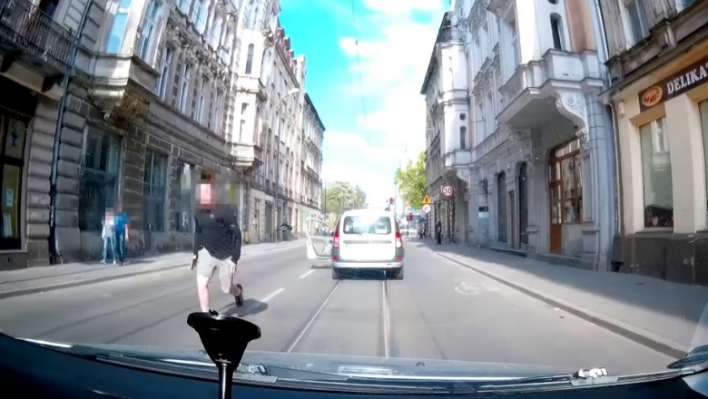 Wyskoczył do niego z łapami na środku ulicy. Drogowa agresja w Łodzi