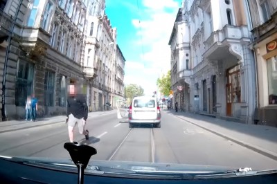 Wyskoczył do niego z łapami na środku ulicy. Drogowa agresja w Łodzi 
