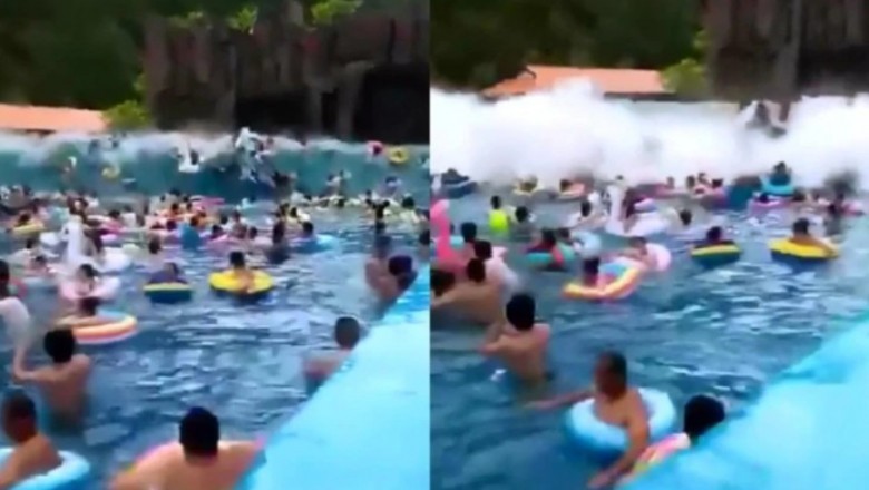 „Tsunami” na basenie. Ogromna fala dosłownie zmiotła ludzi