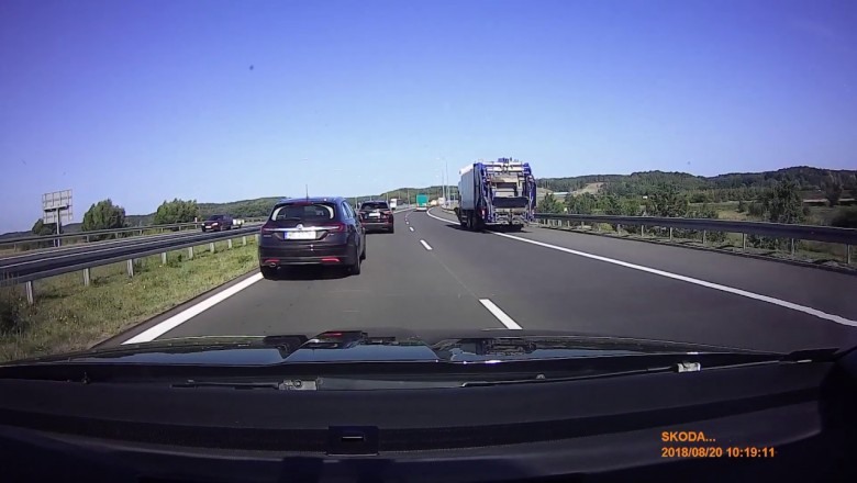 Terenówką zepchnął TIRa na śmieciarkę na S3 - nagranie ze zderzenia