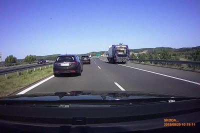 Terenówką zepchnął TIRa na śmieciarkę na S3 - nagranie ze zderzenia 