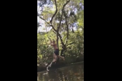 Jeden z najgorszych skoków z tarzana. Prosto na kamienie