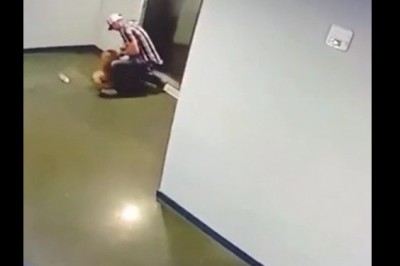 Ratowanie psa przed wciągnięciem przez windę. Nagranie z monitoringu 