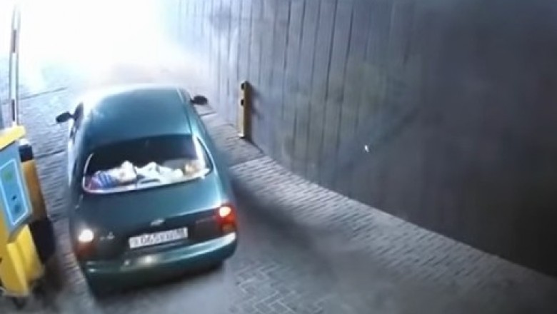 Kierowca kontra szlaban, czyli dziwna akcja na wyjeździe z parkingu