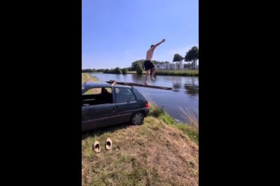 Kiedy chcesz popisać się skokiem do wody i psujesz swoje auto