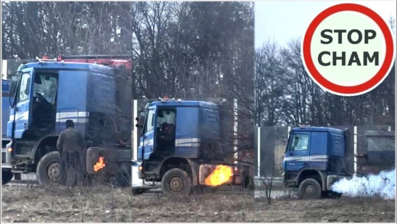 Zapaliła mu się ciężarówka. Postanowił na nią podmuchać