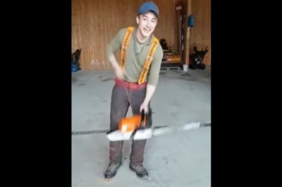 Ten gość przetestował na sobie spodnie dla pilarza. Trzeba mieć nerwy ze stali