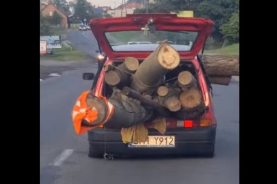 Załadował drzewo do osobówki. Gość rozwalił system 