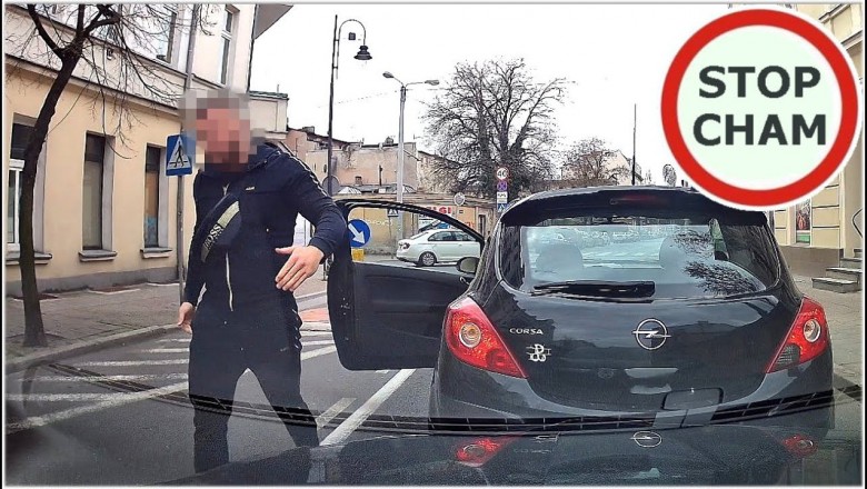 Gość z małego Opla konkretnie się zagotował. Wystarczył klakson