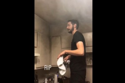 Chciał pokazać co robić, gdy pali się olej, ale mu nie wyszło