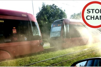 Nagranie ze zderzenia się dwóch tramwajów w Łodzi 