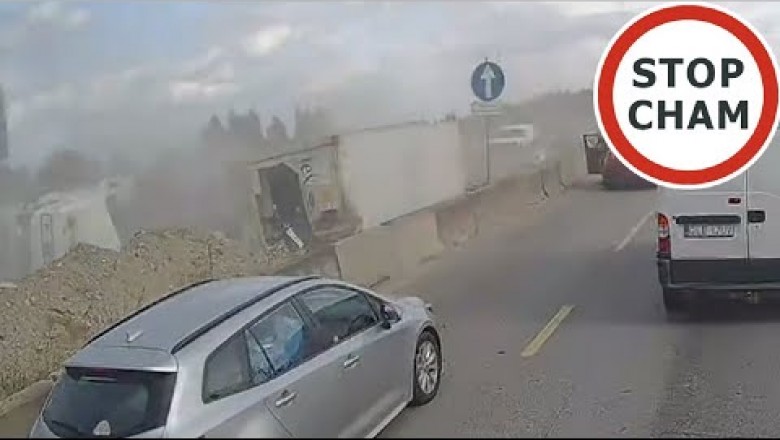 Wypadek TIRa sparaliżował węzeł Gdańsk Południe. Nagranie z kamery